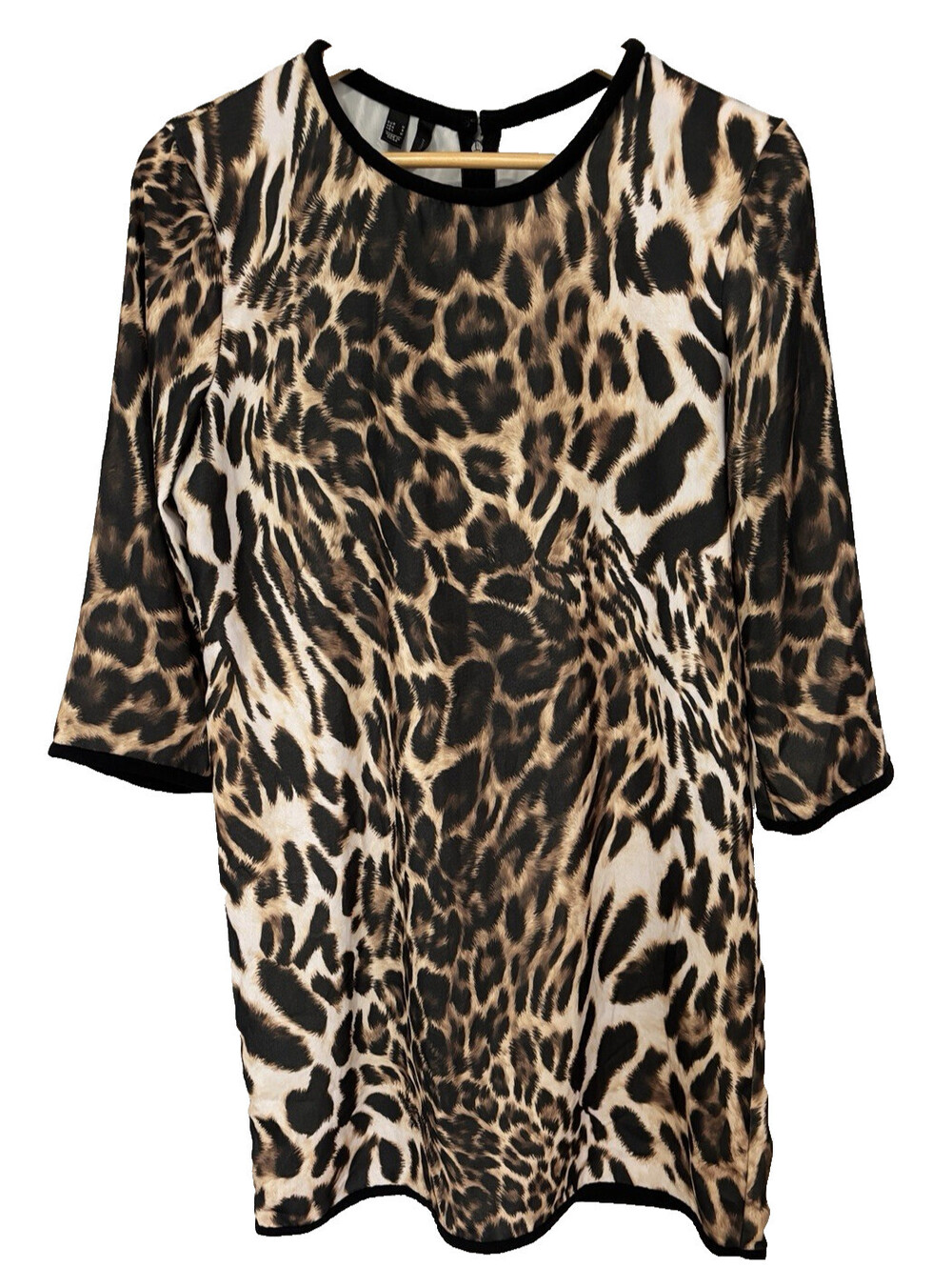 Mango MNG Suit Women's Dress Size 6 Leopard Animal Print 3/4 Sleeves Shift